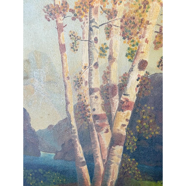 Early 20th Century Riverside Birch Trees Painting on Board by F. Mighell For Sale In Dallas - Image 6 of 10