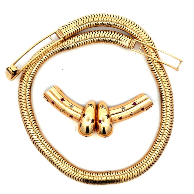 1940s Retro 14k Gold Ruby & Diamond Convertible Snake Necklace For Sale - Image 13 of 16