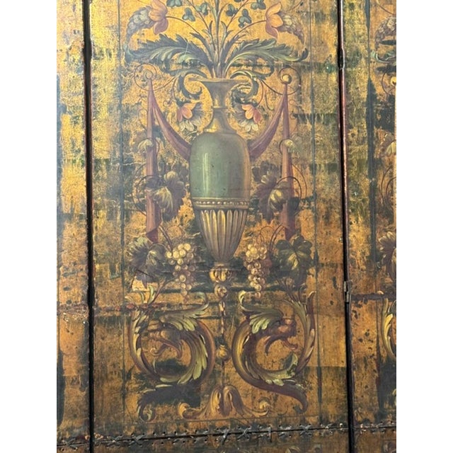 19th C. Italian Embossed Leather 5 Panel Screen For Sale In Dallas - Image 6 of 14