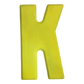 Vintage 1960’s Rustic Neon Yellow “K” Sign Beveled Letter For Sale