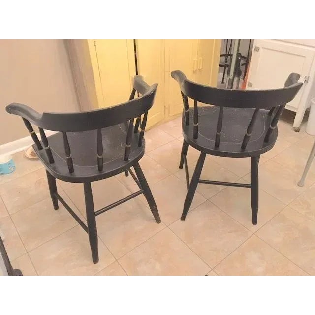 19th Century Captain's Chairs Painted Steamboat Motif Pair For Sale - Image 4 of 12