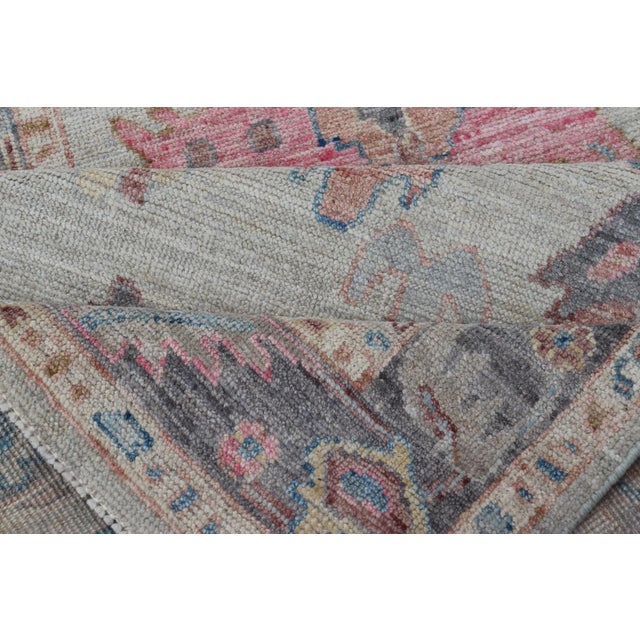 Hand-Knotted Modern Tribal Oushak Long Runner in Wool With Colorful Motifs For Sale - Image 11 of 13