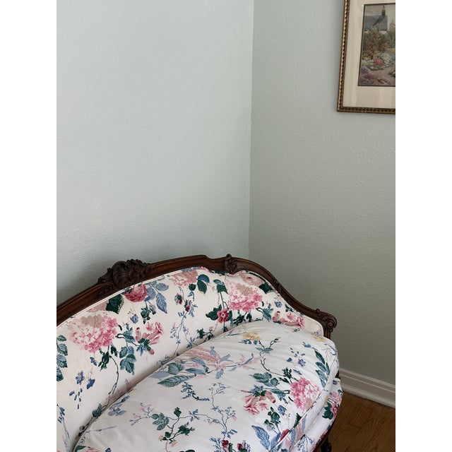 Vintage Settee Upholstered in Lee Jofa Floral Bouquet For Sale - Image 12 of 12