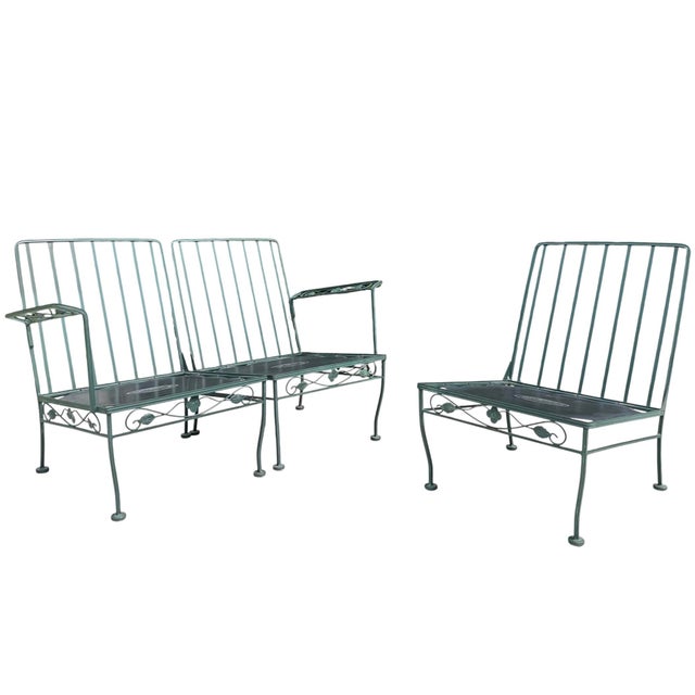 American Vintage 74” Meadowcraft 3-Piece Modular Wrought Iron Garden Sofa For Sale - Image 3 of 12