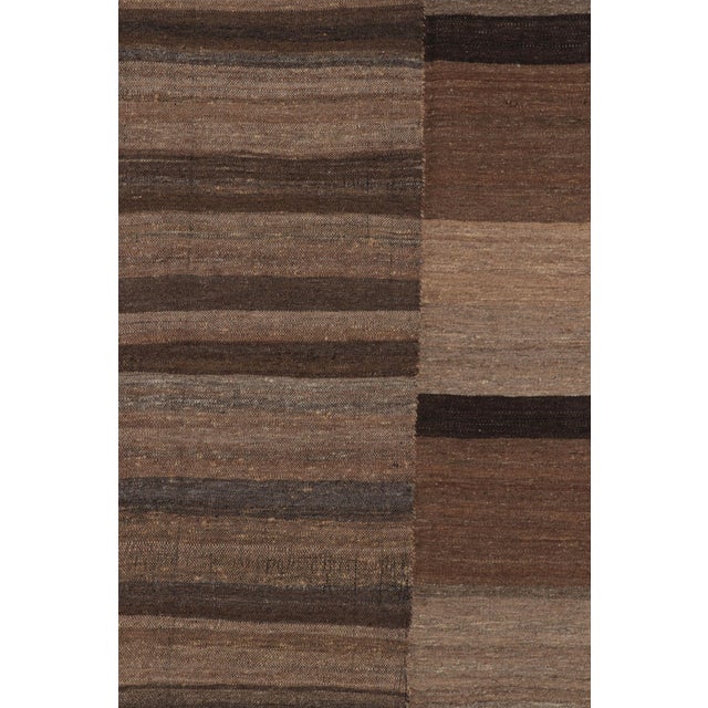 Rug & Kilim Oversized Vintage Mazandaran Runner Kilim in Brown With Stripes - Rug & Kilim For Sale - Image 4 of 9
