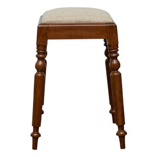 19th Century English Mahogany Stool with Turned Legs and Upholstered Seat For Sale