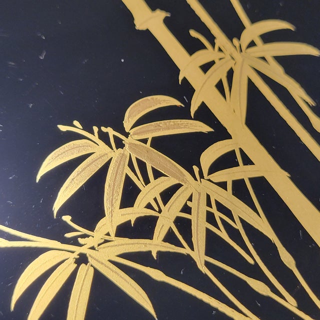 Set of Six Vintage Black Maki-E Lacquer Art Kyoto Japan Decorative Plates Hand Painted Gold Botanical Floral Patterns For Sale - Image 14 of 18