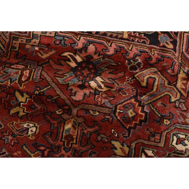 1990s Heriz Rug 9’11” X 12’9” Red Wool Vintage Traditional Hand-Knotted Carpet For Sale - Image 5 of 15
