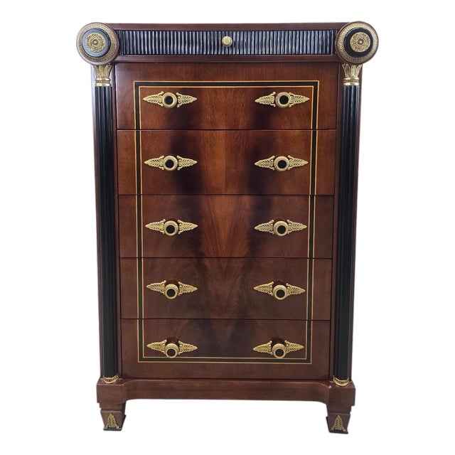 Late 20th Century Neoclassical Empire Revival Mahogany Five Drawer Chest For Sale