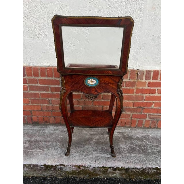Louis XV Style Rosewood and Servres Style Porcelain Inset Hinged Vitrine. 19th Century. For Sale - Image 12 of 12