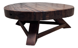 Vintage Brutalist Wabi-Sabi Round Oak Coffee Table, 1950s