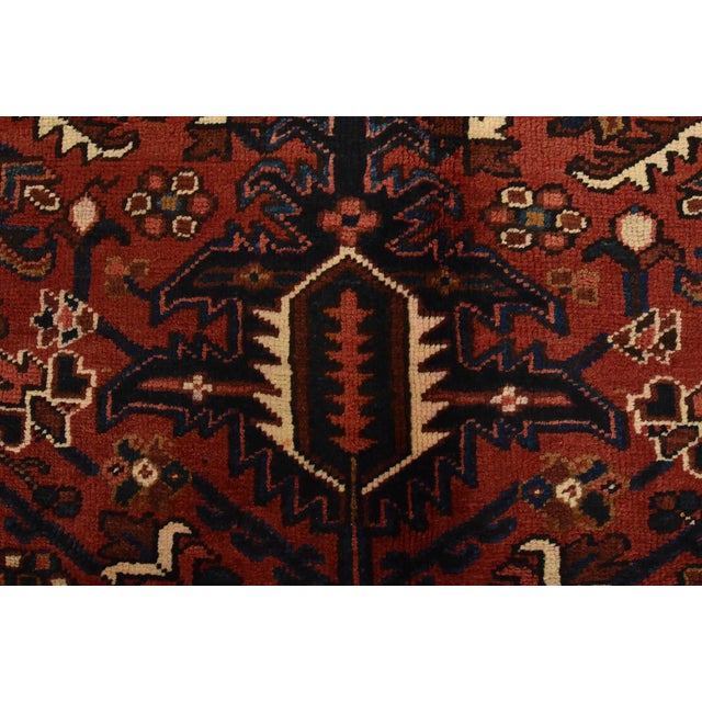 Red Heriz Rug 9’9” X 13’2” Red Wool Vintage Traditional Hand-Knotted Carpet For Sale - Image 8 of 15