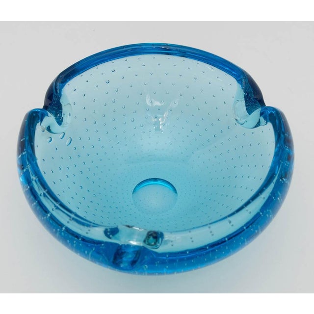 Mid-Century Modern Murano Bullicante Art Glass Ashtray Catchall, Turquoise Blue For Sale - Image 3 of 3