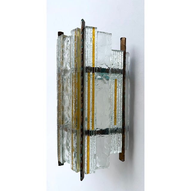 Pair of Hammered Glass Wrought Iron Sconces by Longobard, Italy, 1970s For Sale - Image 10 of 12