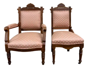 Antique Victorian Eastlake Carved His and Hers Parlor Chairs - Pair
