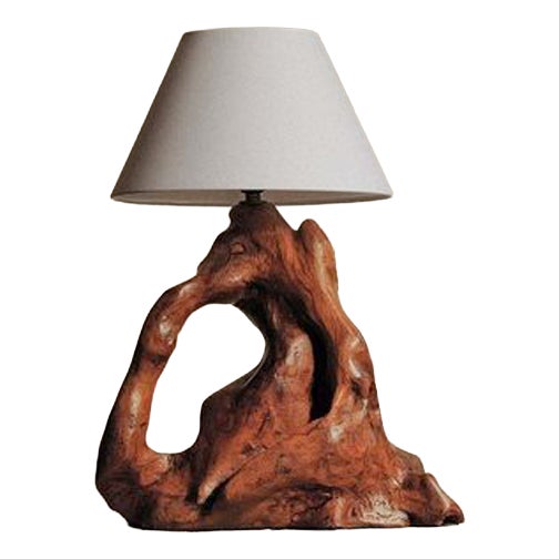 Sculptural Olive Wood Table Lamp, 1960 For Sale
