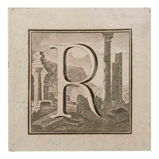 Luigi Vanvitelli, Letter R, Etching, 18th Century For Sale