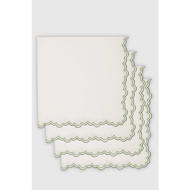 Contemporary ESCAMAS Green Embroidered Linen Napkin from Los Encajeros For Sale - Image 3 of 3