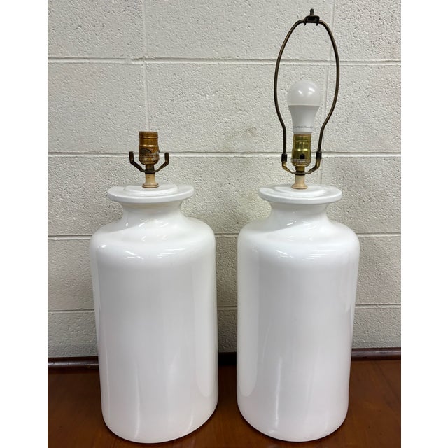 Ceramic Vintage Ceramic Jar Bucket Urn Lamps, Flat White Glazed - Pair For Sale - Image 7 of 11
