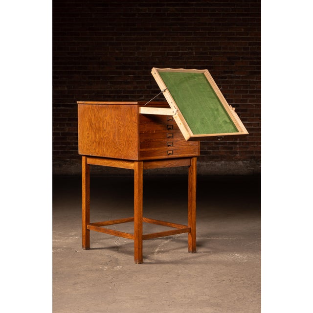 Wood Antique Oak Visible Card Index Filing Cabinet Stand For Sale - Image 7 of 14