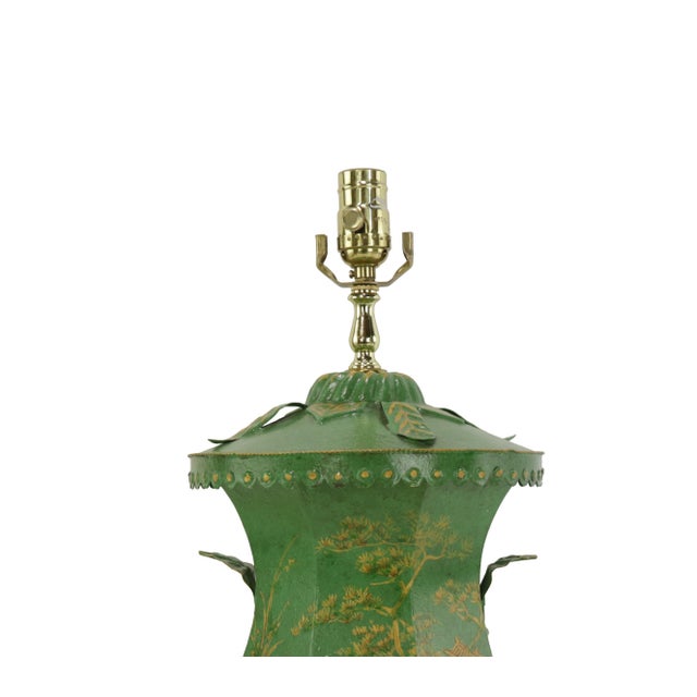 Vintage Handcrafted Forged Iron Green Hand-Painted Gold Chinoiserie Table Lamp. For Sale In New York - Image 6 of 9