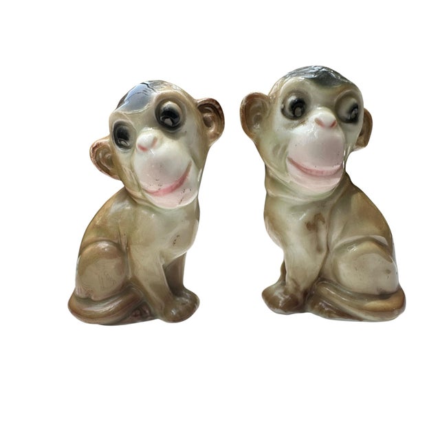 1950s Vintage Mid-Century Modern Palm Beach Monkey Statues Salt and Pepper Shakers Set Monkey Figurines – Pair For Sale - Image 5 of 7