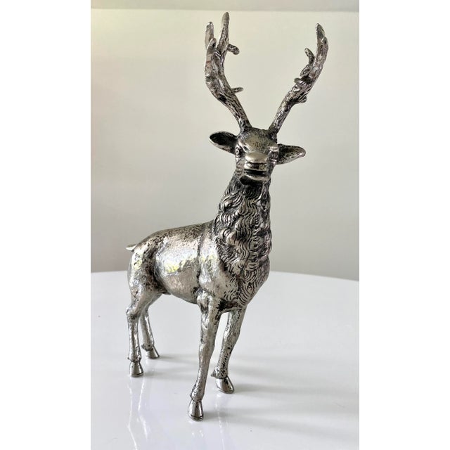 Rare Large Gucci Hallmarked Silver plate stag. Italy, 1970's Fantastic on a mantle, holiday table!