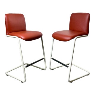 Thonet Cesca Style Tubular Steel High Bar Stools Chairs - Set of 2 For Sale