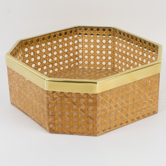 Mid-Century Modern Christian Dior Home Lucite and Rattan Basket Bowl Centerpiece, Circa 1970 For Sale - Image 3 of 10
