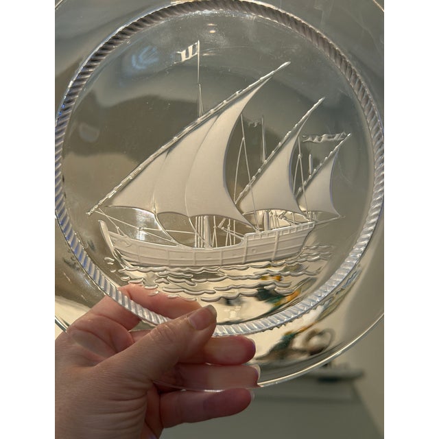 Vintage Lalique France Crystal Sailing Ship Plates, Set of 3 For Sale - Image 9 of 10