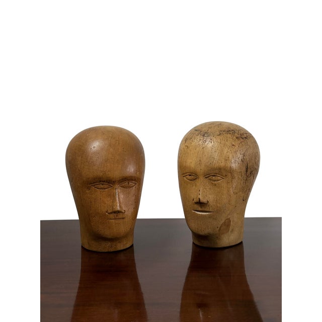 Vintage French Haberdashery Shop Display Millinery Heads, Set of 2 For Sale - Image 6 of 6