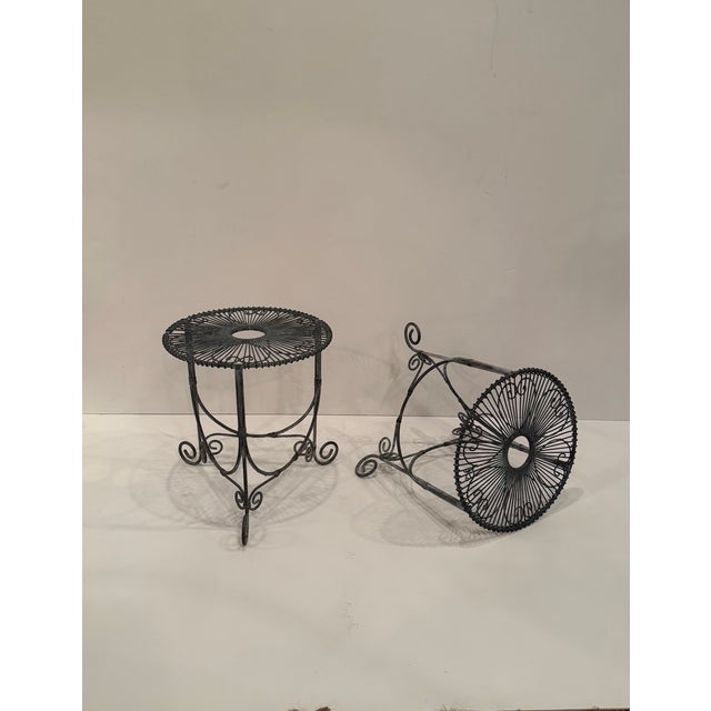 Mid-Century Modern Vintage Round Wire Side Tables -a Pair For Sale - Image 3 of 11
