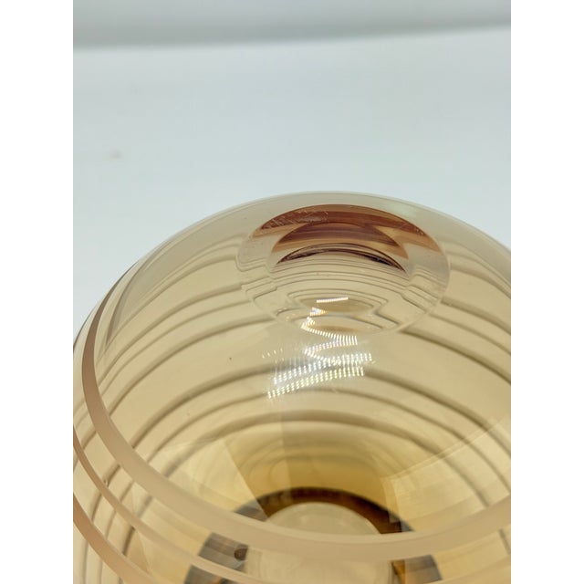 Metal Large English Sterling-Rimmed Amber Glass Match Strike With Cut Bands C. 2000 For Sale - Image 7 of 8