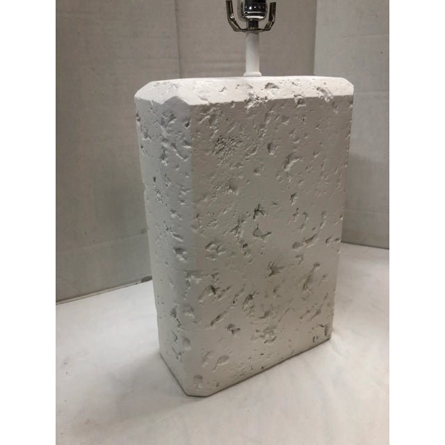 Pair of vintage geometric faux stone pottery lamps in perfect condition.