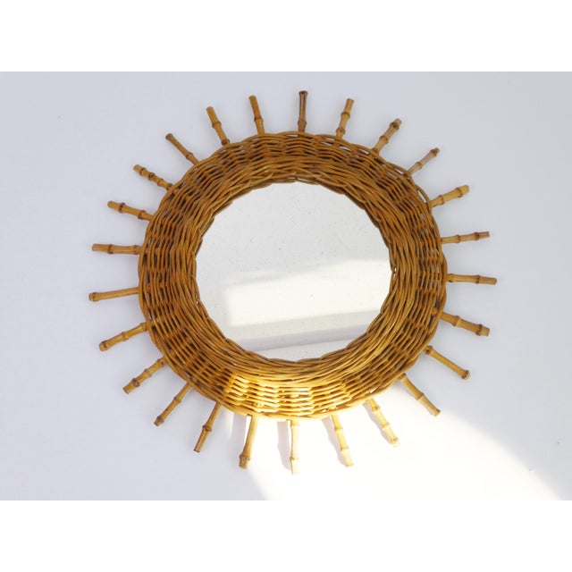 1960s Mid-Century French Riviera Round Rattan Mirror, 1960s For Sale - Image 5 of 10
