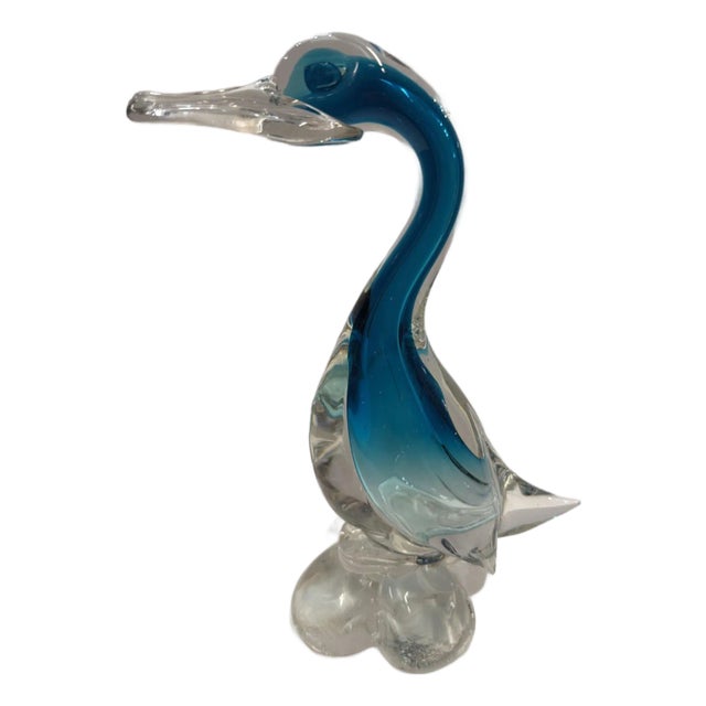Vintage Murano Style Art Glass Bird Blue Clear Hand Blown Italian Figurine For Sale