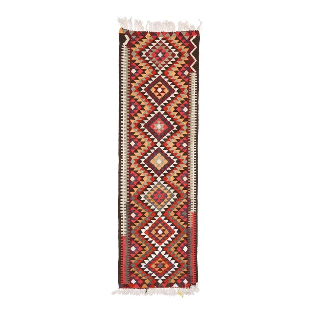 1970s Vintage Turkish Hand-Knotted Wool Cotton Red Runner Rug For Sale