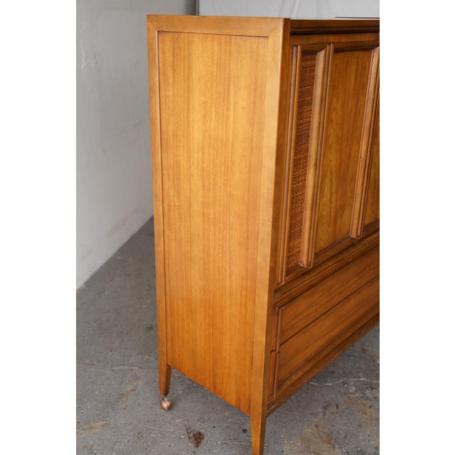 Mid-Century Modern 1960s Thomasville Mid-Century Modern Walnut & Cane Gentleman’s Chest / Highboy Dresser For Sale - Image 3 of 12