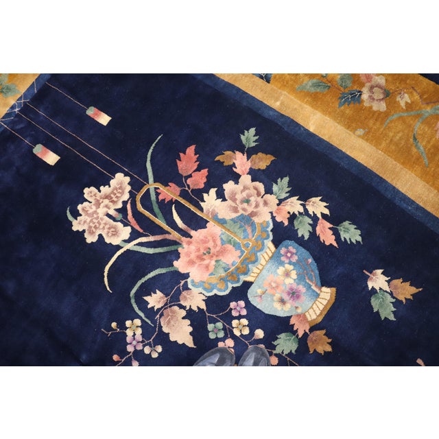 Blue 1930s Art Deco Chinese Large Room Size Rug - 10'9" x 14'5" For Sale - Image 8 of 18