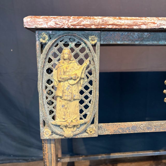 French French Balcony Console Table With Marble Top & Gold Figural Wrought Iron For Sale - Image 3 of 9