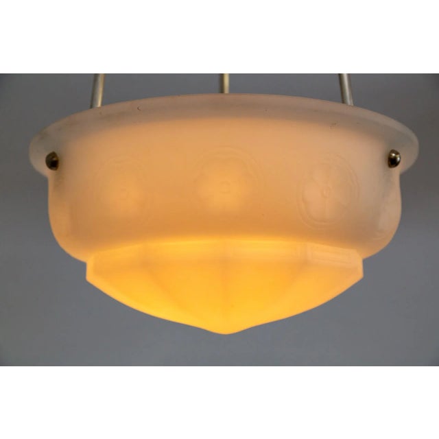 Traditional Early 20th Century White Frosted Glass Bowl Pendant Light For Sale - Image 3 of 9