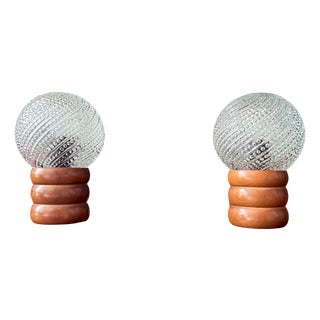 Bilboquet Lamps in Glass and Wood, 1970, Set of 2 For Sale