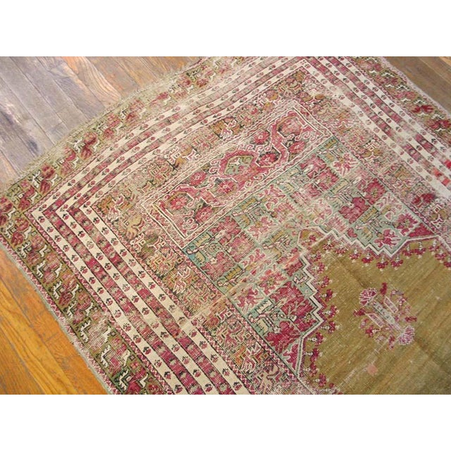 Shabby Chic 1820s Tan Camel Medallion Tribal Turkish Village Oushak -Ghoirdes 3' 10"x5' 8" Hand Knotted Wool Carpet For Sale - Image 3 of 6