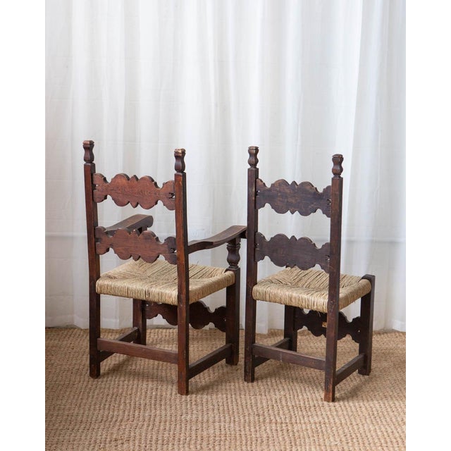 Brutalist 1960s Mexican Brutalist Wood and Rush Ladderback Dining Chairs - Set of 6 For Sale - Image 3 of 18