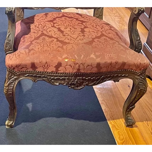 Pair of armchairs louis xv style 19th centuty portuguese d. Maria style, in carved and gilded wood. Upholstered in fabric...