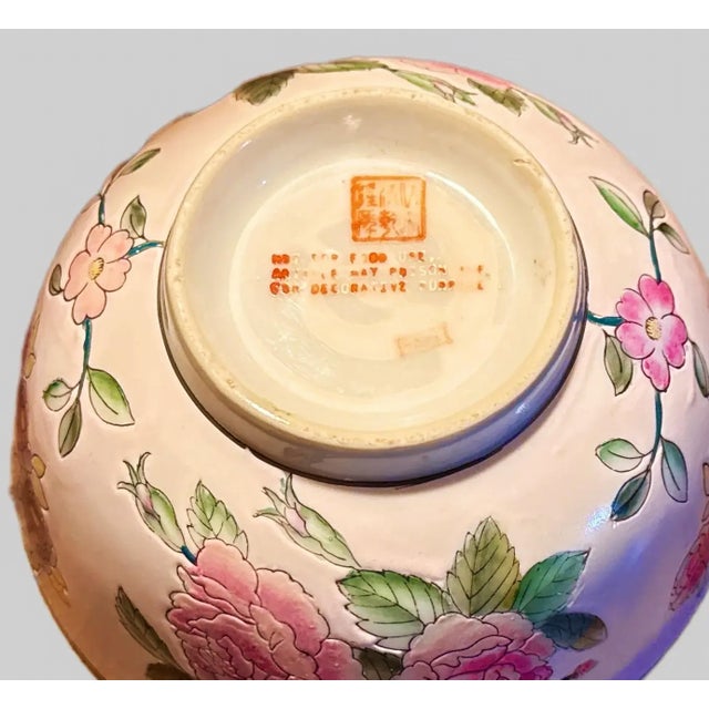 Pink Hand‑Painted Chinoiserie Floral Bowl For Sale - Image 8 of 8