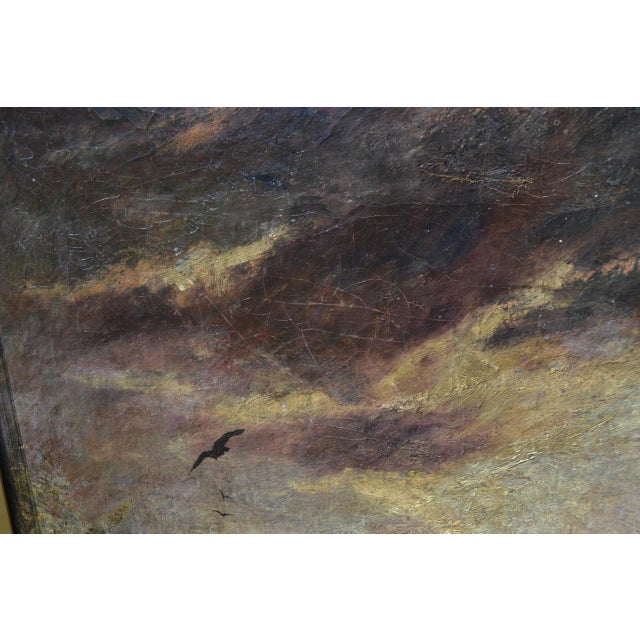 Mid 19th Century "English Churchyard at Dusk," Large Moody Gothic Antique Victorian Oil Painting For Sale - Image 6 of 6