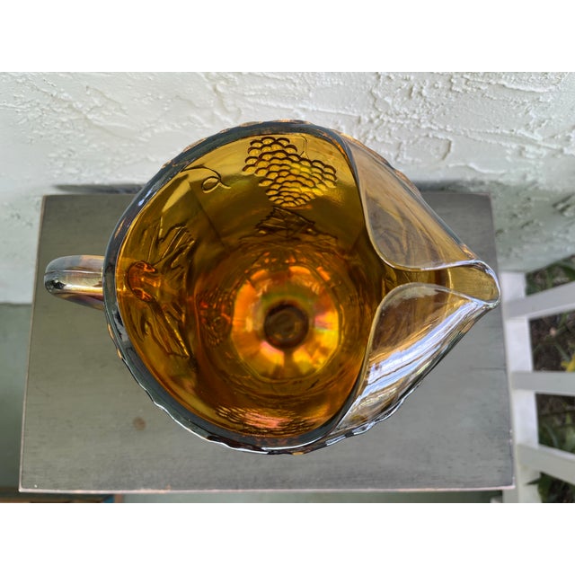 1970s Indiana Vintage Marigold Carnival Glass “Harvest Grape” Pitcher & 8 Tumbler Set For Sale In Orlando - Image 6 of 7