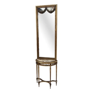 Louis XVI Style Console and Interior Mirror in Gilded Wood, Set of 2 For Sale