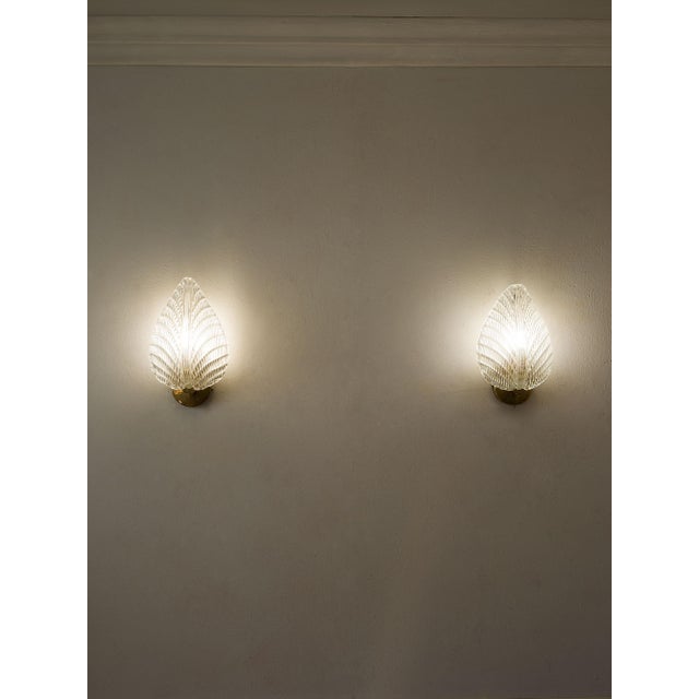 Murano Glass and Brass Wall Lamps attributed to Ercole Barovier, 1930s, Set of 2 For Sale - Image 3 of 13